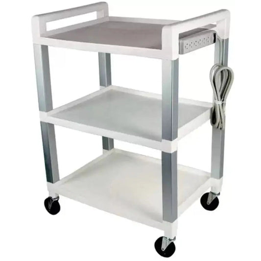 Ideal Poly 3 shelf with drawer and power strip, 16" x 20" x 29", White