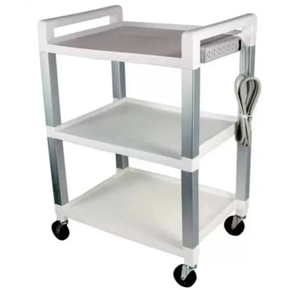 Ideal poly 3-shelf cart with power strip in white