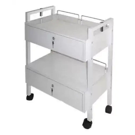 WOODEN TROLLEY WITH TWO DRAWERS (WITH LOCK - LOCKABLE)