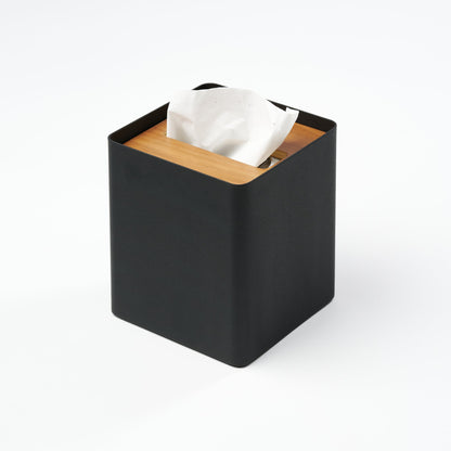 Yamazaki Home Tissue Box Cover - Square with props, set against a white background.