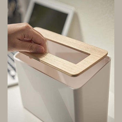 White Countertop Waste Bin with lid being removed by Yamazaki Home.
