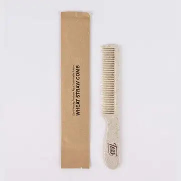 Tess wheat straw 6.8 inch comb in FSC-certified kraft sachet for spa amenities