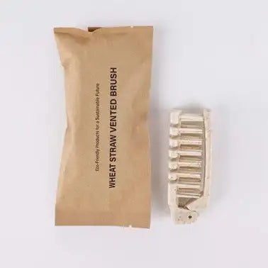 Tess wheat straw vented hair brush for blow-drying in FSC-certified kraft sachet