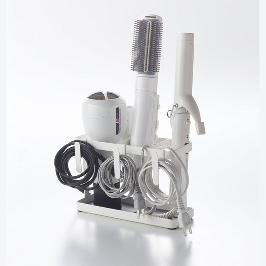 Yamazaki Home white steel haircare appliance holder with cord compartments