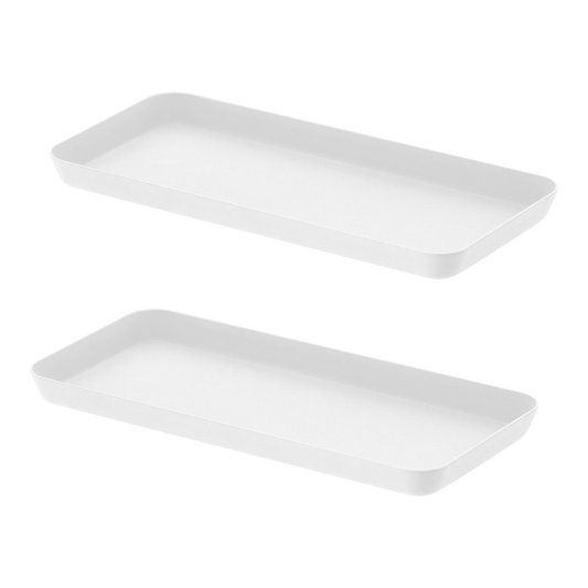 Yamazaki Home flat steel vanity tray, set of two, shown in white