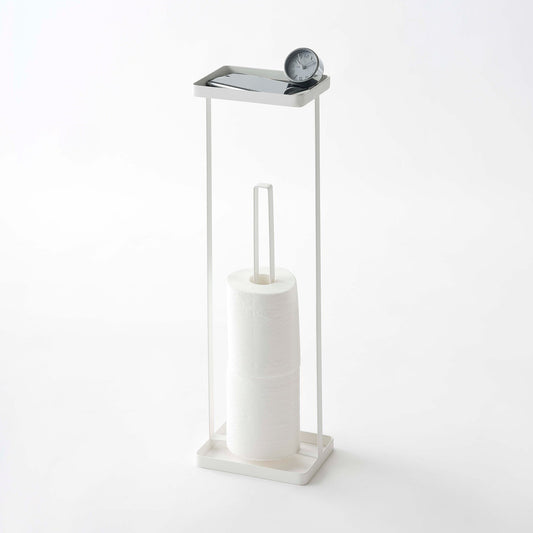 Yamazaki Home open steel toilet paper stand in white with top tray
